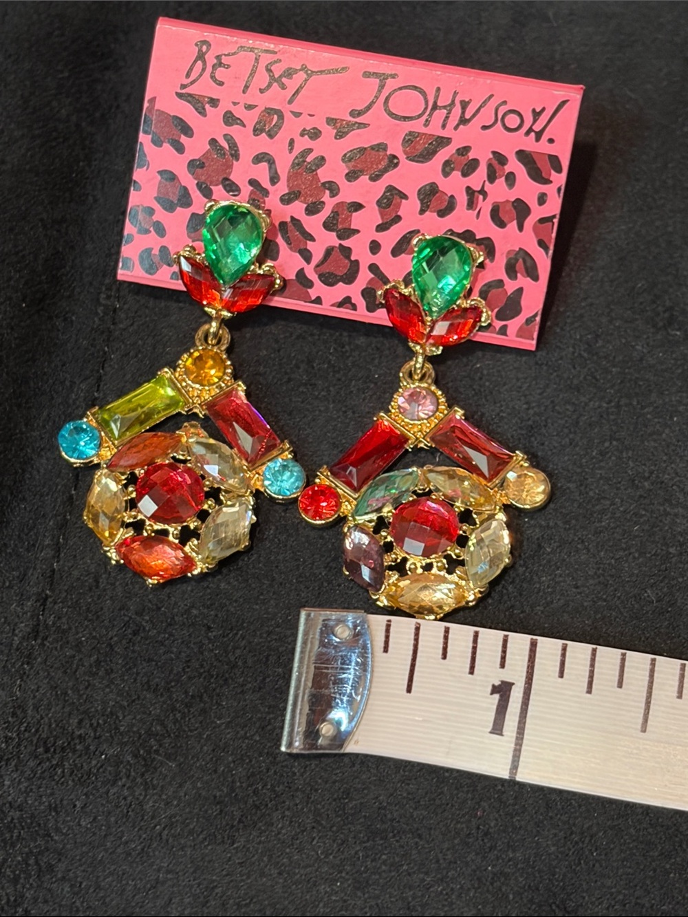 Betsey Johnson Gold-Tone Multicolor Crystal Chandelier Earrings - Picture 4 of 4